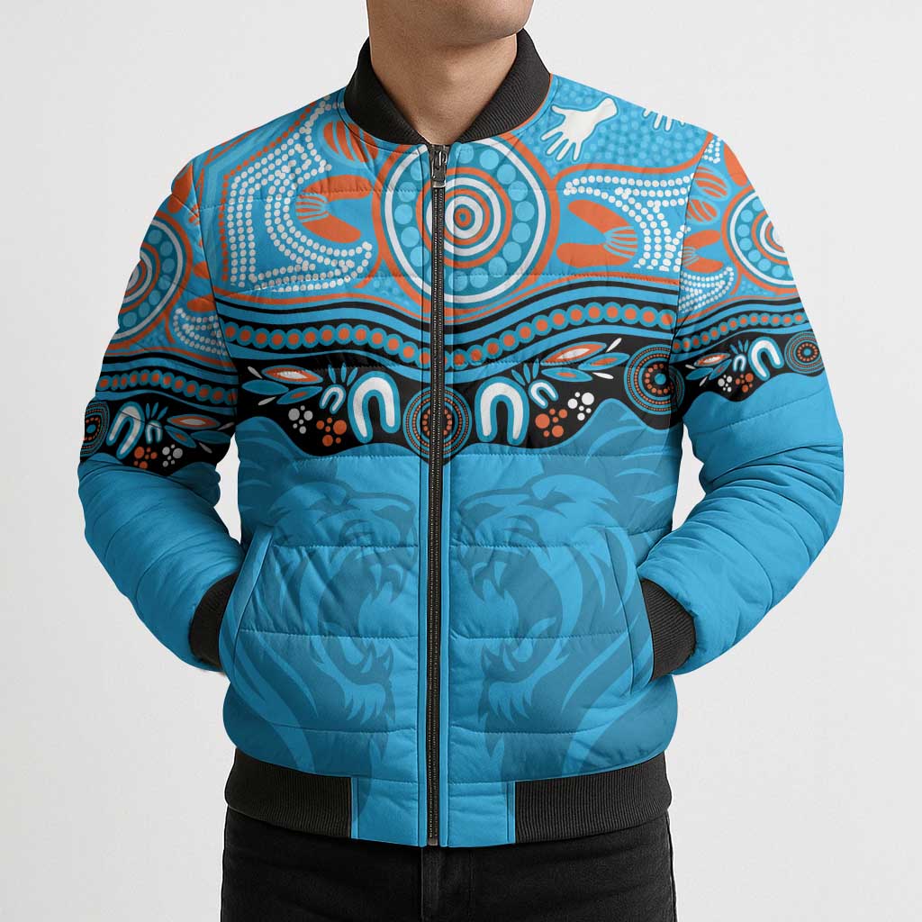 Northern Pride Rugby Custom Bomber Puffer Jacket Roaring Lion Aboriginal Art - Aussie Hoodie