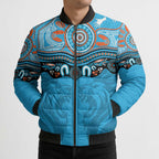 Northern Pride Rugby Custom Bomber Puffer Jacket Roaring Lion Aboriginal Art - Aussie Hoodie