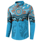 Northern Pride Rugby Custom Button Sweatshirt Roaring Lion Aboriginal Art - Aussie Hoodie