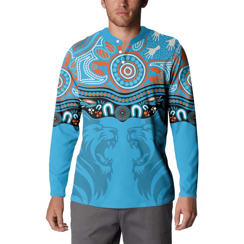 Northern Pride Rugby Custom Button Sweatshirt Roaring Lion Aboriginal Art - Aussie Hoodie