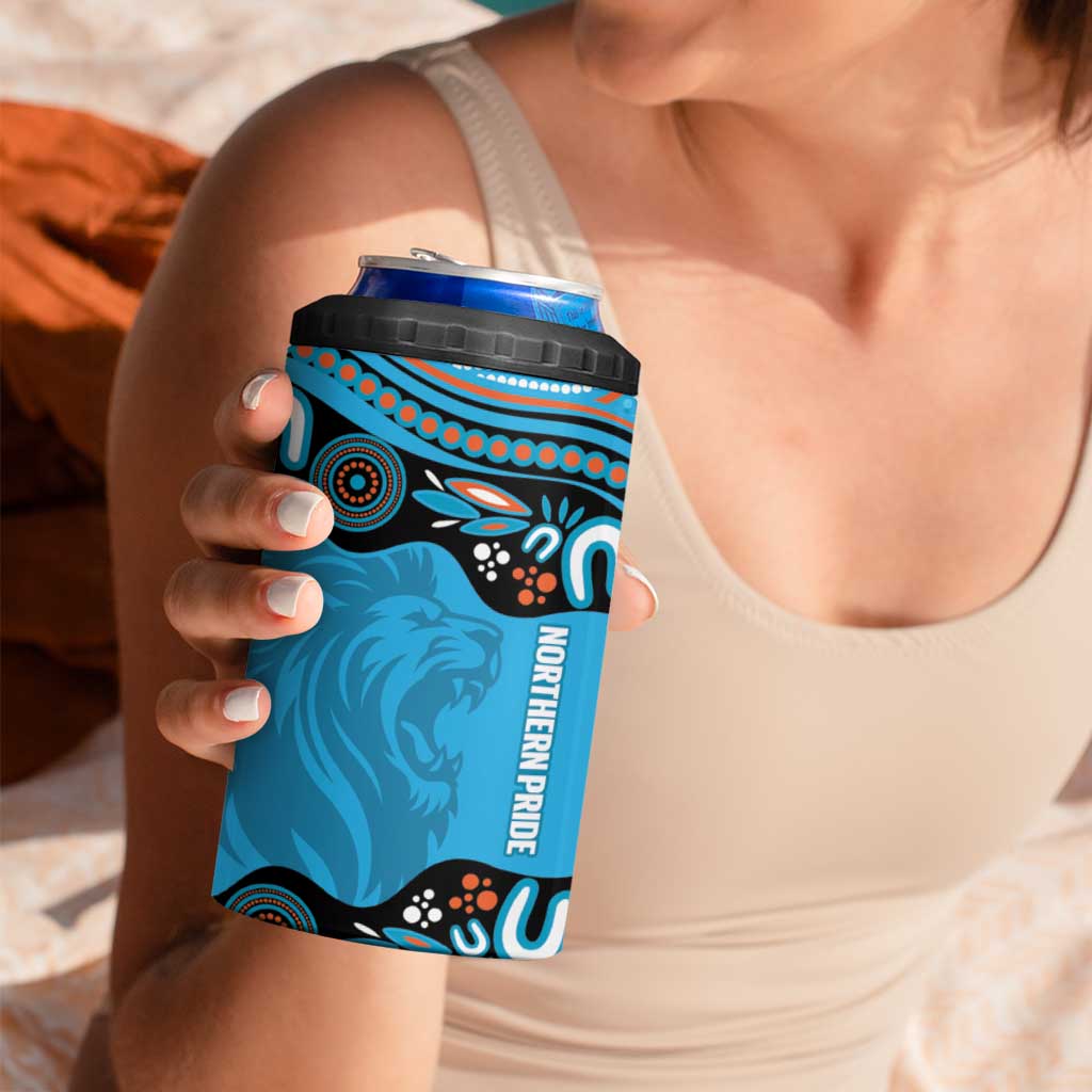 Northern Pride Rugby Custom 4 in 1 Can Cooler Tumbler Roaring Lion Aboriginal Art - Aussie Hoodie