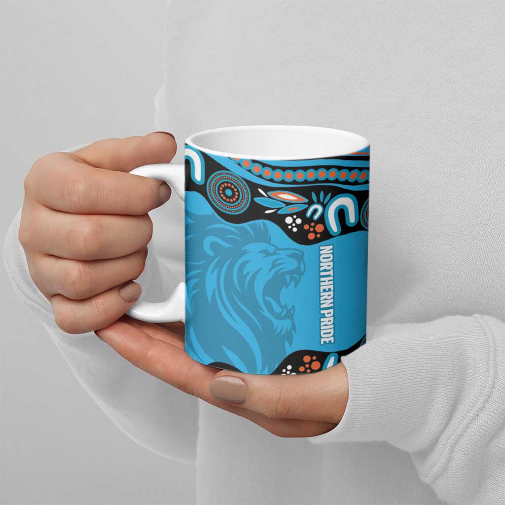Northern Pride Rugby Custom Ceramic Mug Roaring Lion Aboriginal Art - Aussie Hoodie