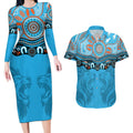 Northern Pride Rugby Custom Couples Matching Long Sleeve Bodycon Dress and Hawaiian Shirt Roaring Lion Aboriginal Art - Aussie Hoodie