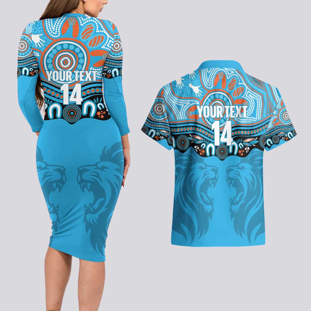 Northern Pride Rugby Custom Couples Matching Long Sleeve Bodycon Dress and Hawaiian Shirt Roaring Lion Aboriginal Art - Aussie Hoodie