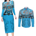 Northern Pride Rugby Custom Couples Matching Long Sleeve Bodycon Dress and Long Sleeve Button Shirt Roaring Lion Aboriginal Art - Aussie Hoodie