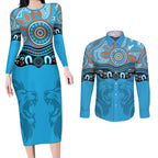 Northern Pride Rugby Custom Couples Matching Long Sleeve Bodycon Dress and Long Sleeve Button Shirt Roaring Lion Aboriginal Art - Aussie Hoodie