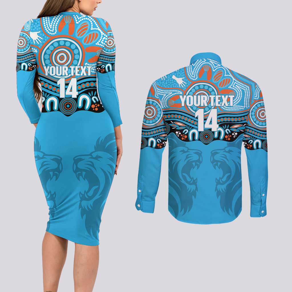 Northern Pride Rugby Custom Couples Matching Long Sleeve Bodycon Dress and Long Sleeve Button Shirt Roaring Lion Aboriginal Art - Aussie Hoodie