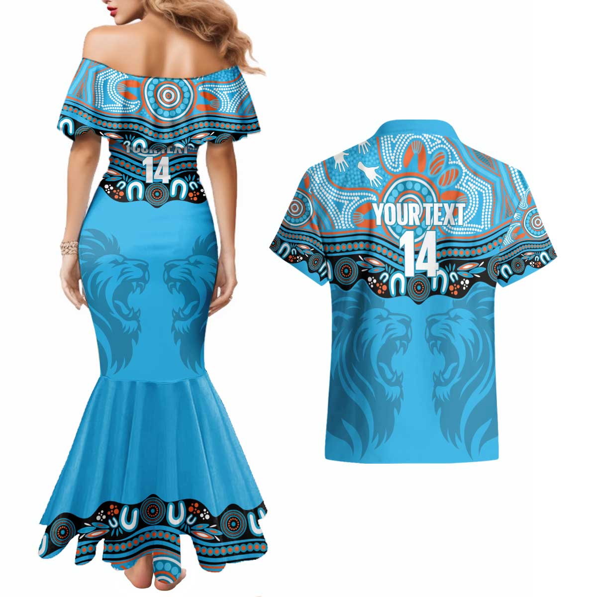 Northern Pride Rugby Custom Couples Matching Mermaid Dress and Hawaiian Shirt Roaring Lion Aboriginal Art - Aussie Hoodie