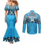 Northern Pride Rugby Custom Couples Matching Mermaid Dress and Long Sleeve Button Shirt Roaring Lion Aboriginal Art - Aussie Hoodie