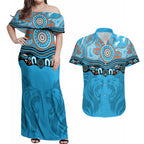 Northern Pride Rugby Custom Couples Matching Off Shoulder Maxi Dress and Hawaiian Shirt Roaring Lion Aboriginal Art - Aussie Hoodie