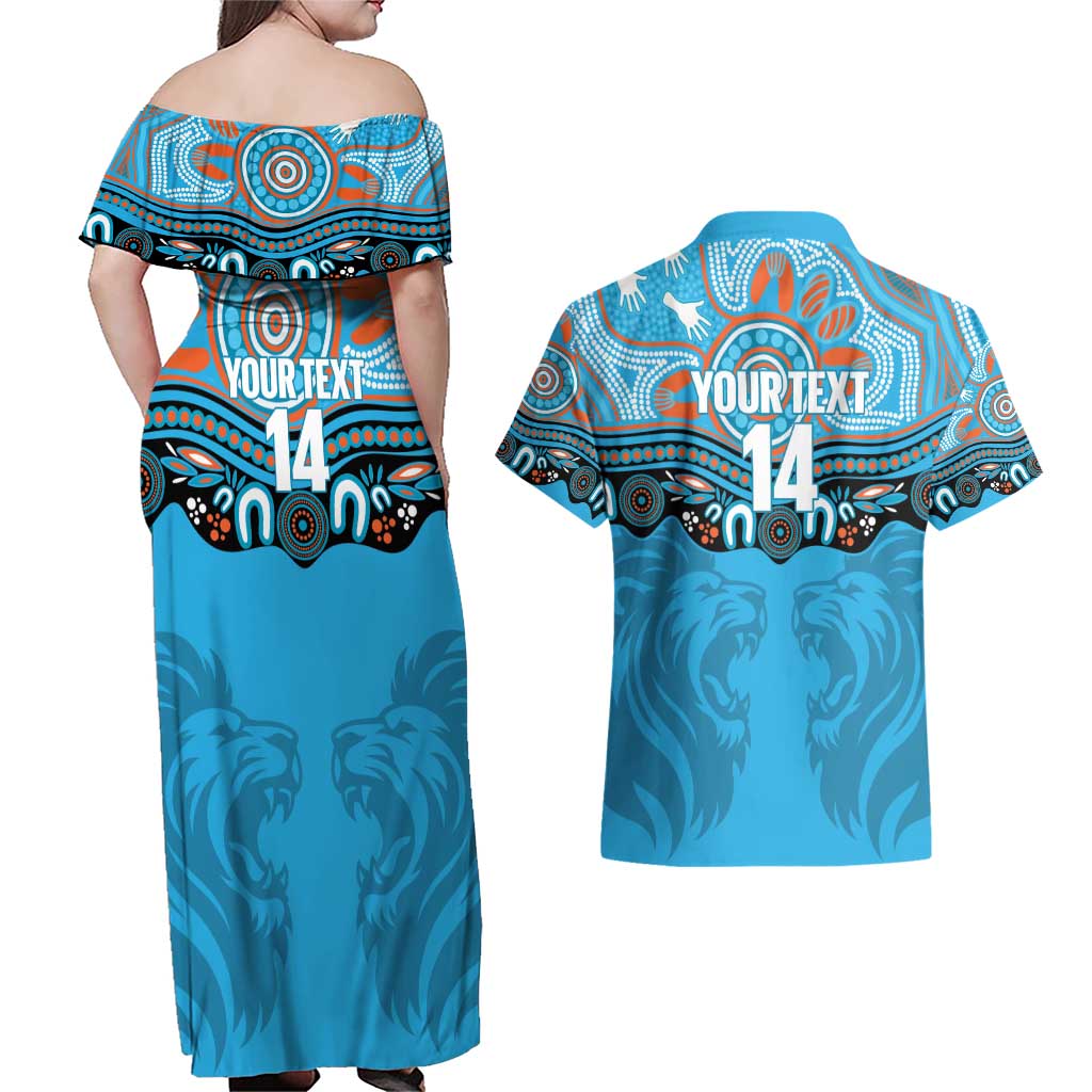 Northern Pride Rugby Custom Couples Matching Off Shoulder Maxi Dress and Hawaiian Shirt Roaring Lion Aboriginal Art - Aussie Hoodie