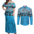 Northern Pride Rugby Custom Couples Matching Off Shoulder Maxi Dress and Long Sleeve Button Shirt Roaring Lion Aboriginal Art - Aussie Hoodie