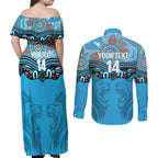 Northern Pride Rugby Custom Couples Matching Off Shoulder Maxi Dress and Long Sleeve Button Shirt Roaring Lion Aboriginal Art - Aussie Hoodie