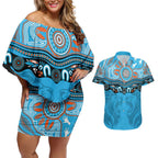 Northern Pride Rugby Custom Couples Matching Off Shoulder Short Dress and Hawaiian Shirt Roaring Lion Aboriginal Art - Aussie Hoodie