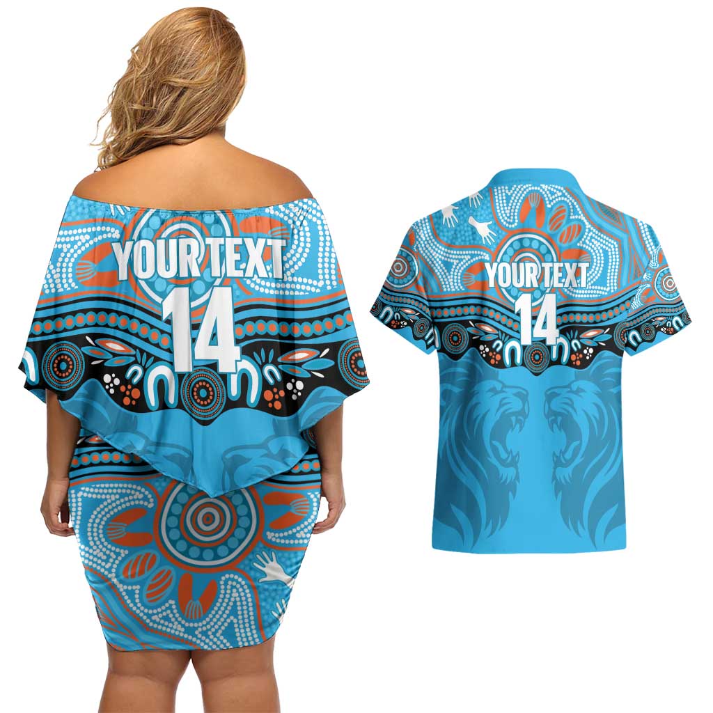 Northern Pride Rugby Custom Couples Matching Off Shoulder Short Dress and Hawaiian Shirt Roaring Lion Aboriginal Art - Aussie Hoodie