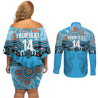 Northern Pride Rugby Custom Couples Matching Off Shoulder Short Dress and Long Sleeve Button Shirt Roaring Lion Aboriginal Art - Aussie Hoodie