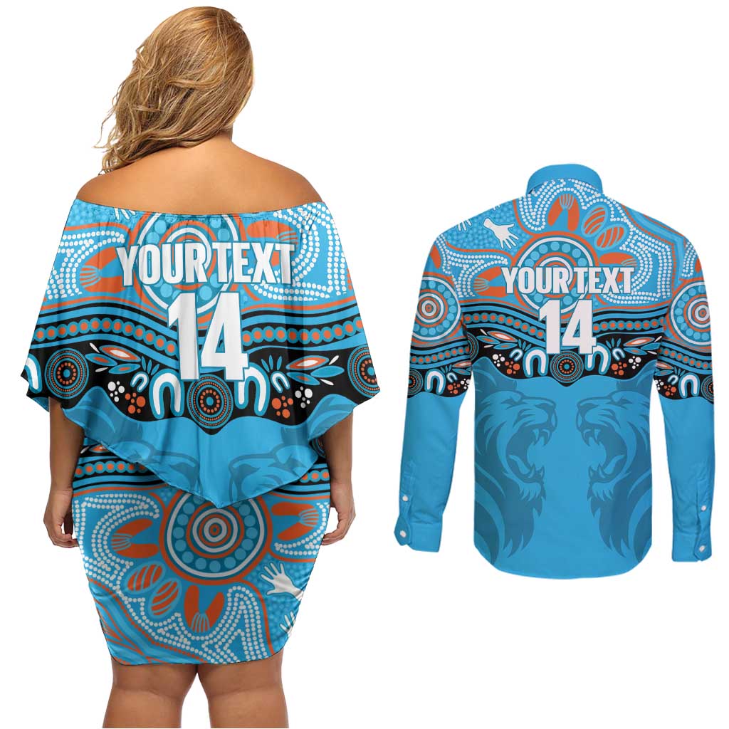 Northern Pride Rugby Custom Couples Matching Off Shoulder Short Dress and Long Sleeve Button Shirt Roaring Lion Aboriginal Art - Aussie Hoodie