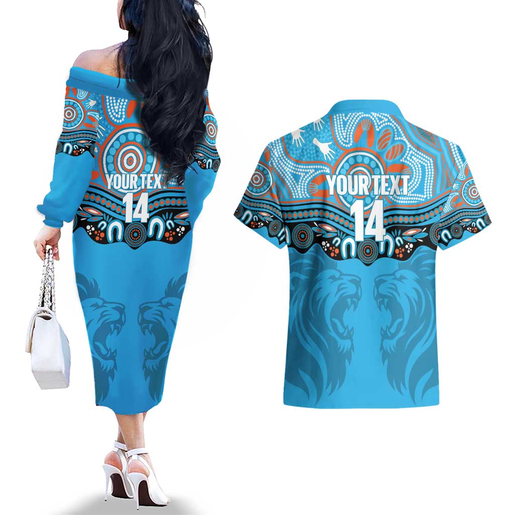 Northern Pride Rugby Custom Couples Matching Off The Shoulder Long Sleeve Dress and Hawaiian Shirt Roaring Lion Aboriginal Art - Aussie Hoodie