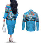Northern Pride Rugby Custom Couples Matching Off The Shoulder Long Sleeve Dress and Long Sleeve Button Shirt Roaring Lion Aboriginal Art - Aussie Hoodie