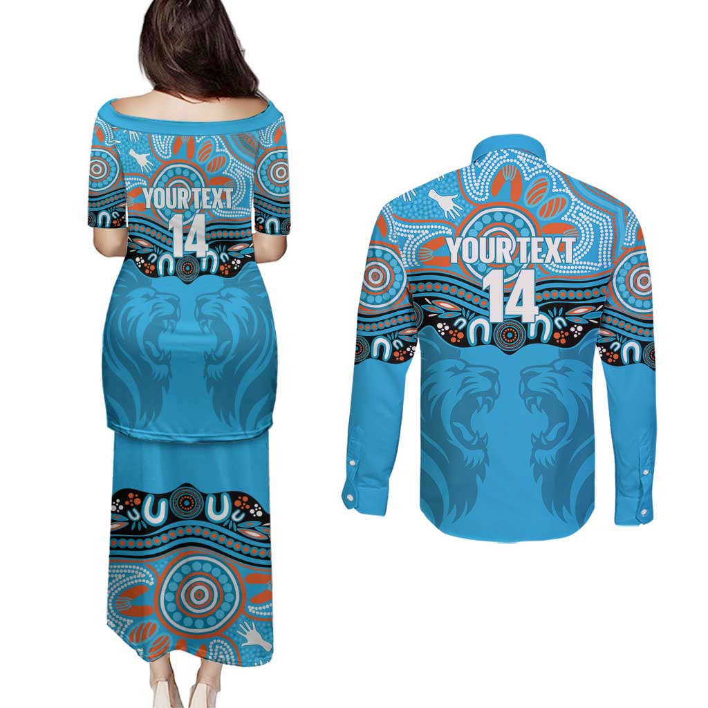 Northern Pride Rugby Custom Couples Matching Puletasi and Long Sleeve Button Shirt Roaring Lion Aboriginal Art - Aussie Hoodie