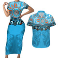 Northern Pride Rugby Custom Couples Matching Short Sleeve Bodycon Dress and Hawaiian Shirt Roaring Lion Aboriginal Art - Aussie Hoodie