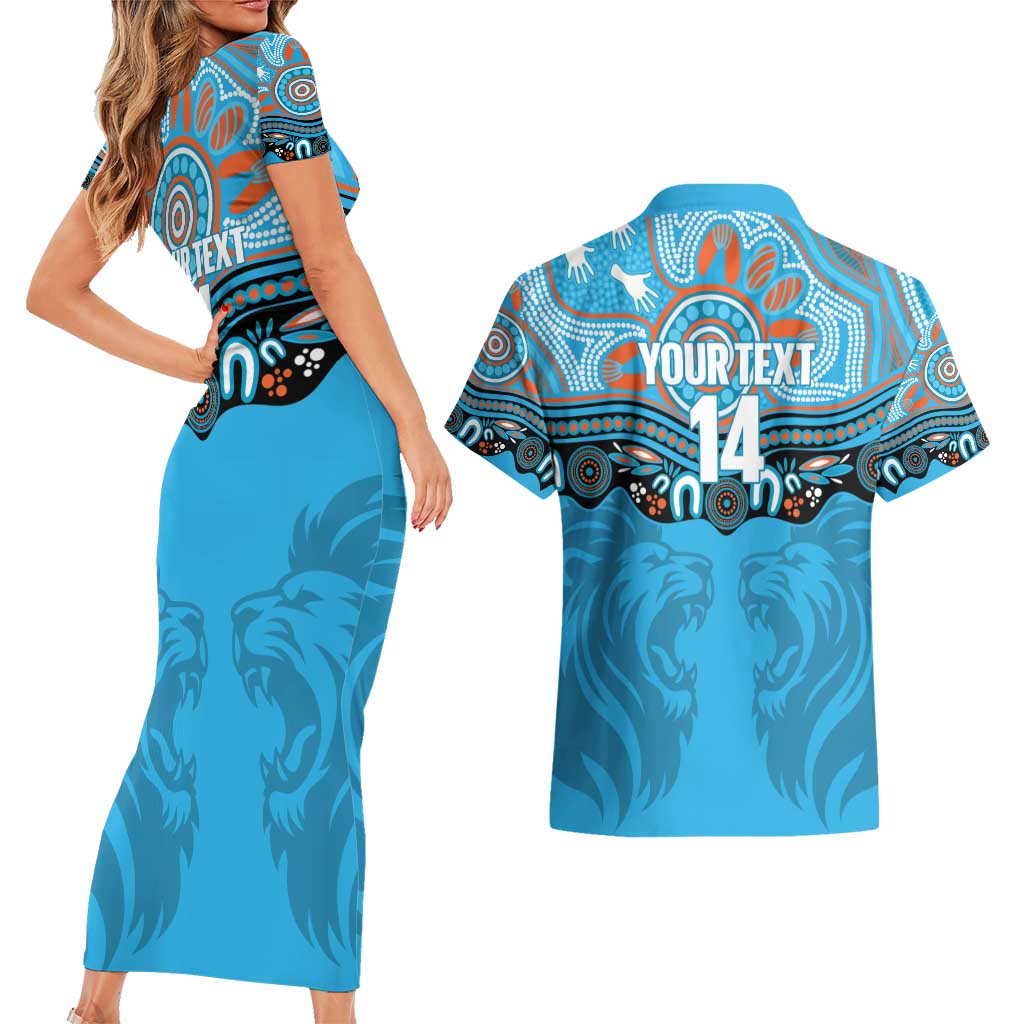 Northern Pride Rugby Custom Couples Matching Short Sleeve Bodycon Dress and Hawaiian Shirt Roaring Lion Aboriginal Art - Aussie Hoodie