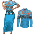 Northern Pride Rugby Custom Couples Matching Short Sleeve Bodycon Dress and Long Sleeve Button Shirt Roaring Lion Aboriginal Art - Aussie Hoodie
