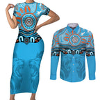 Northern Pride Rugby Custom Couples Matching Short Sleeve Bodycon Dress and Long Sleeve Button Shirt Roaring Lion Aboriginal Art - Aussie Hoodie