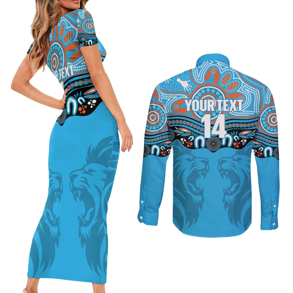 Northern Pride Rugby Custom Couples Matching Short Sleeve Bodycon Dress and Long Sleeve Button Shirt Roaring Lion Aboriginal Art - Aussie Hoodie