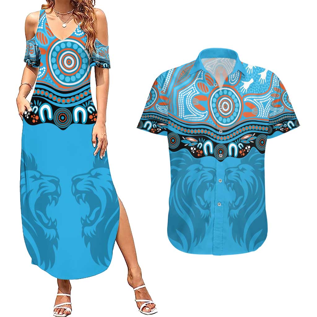 Northern Pride Rugby Custom Couples Matching Summer Maxi Dress and Hawaiian Shirt Roaring Lion Aboriginal Art - Aussie Hoodie