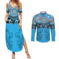 Northern Pride Rugby Custom Couples Matching Summer Maxi Dress and Long Sleeve Button Shirt Roaring Lion Aboriginal Art - Aussie Hoodie