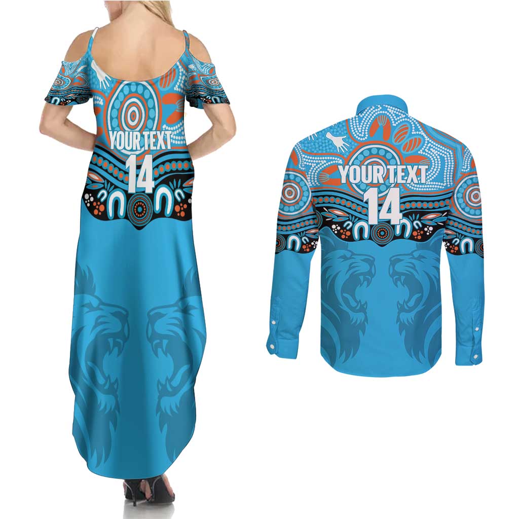 Northern Pride Rugby Custom Couples Matching Summer Maxi Dress and Long Sleeve Button Shirt Roaring Lion Aboriginal Art - Aussie Hoodie