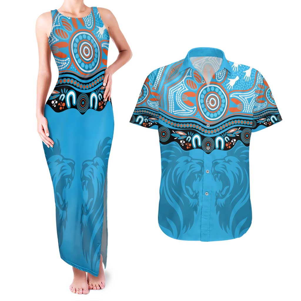 Northern Pride Rugby Custom Couples Matching Tank Maxi Dress and Hawaiian Shirt Roaring Lion Aboriginal Art - Aussie Hoodie