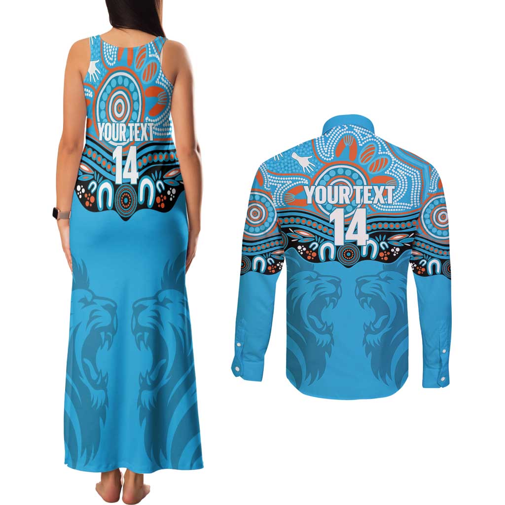 Northern Pride Rugby Custom Couples Matching Tank Maxi Dress and Long Sleeve Button Shirt Roaring Lion Aboriginal Art - Aussie Hoodie