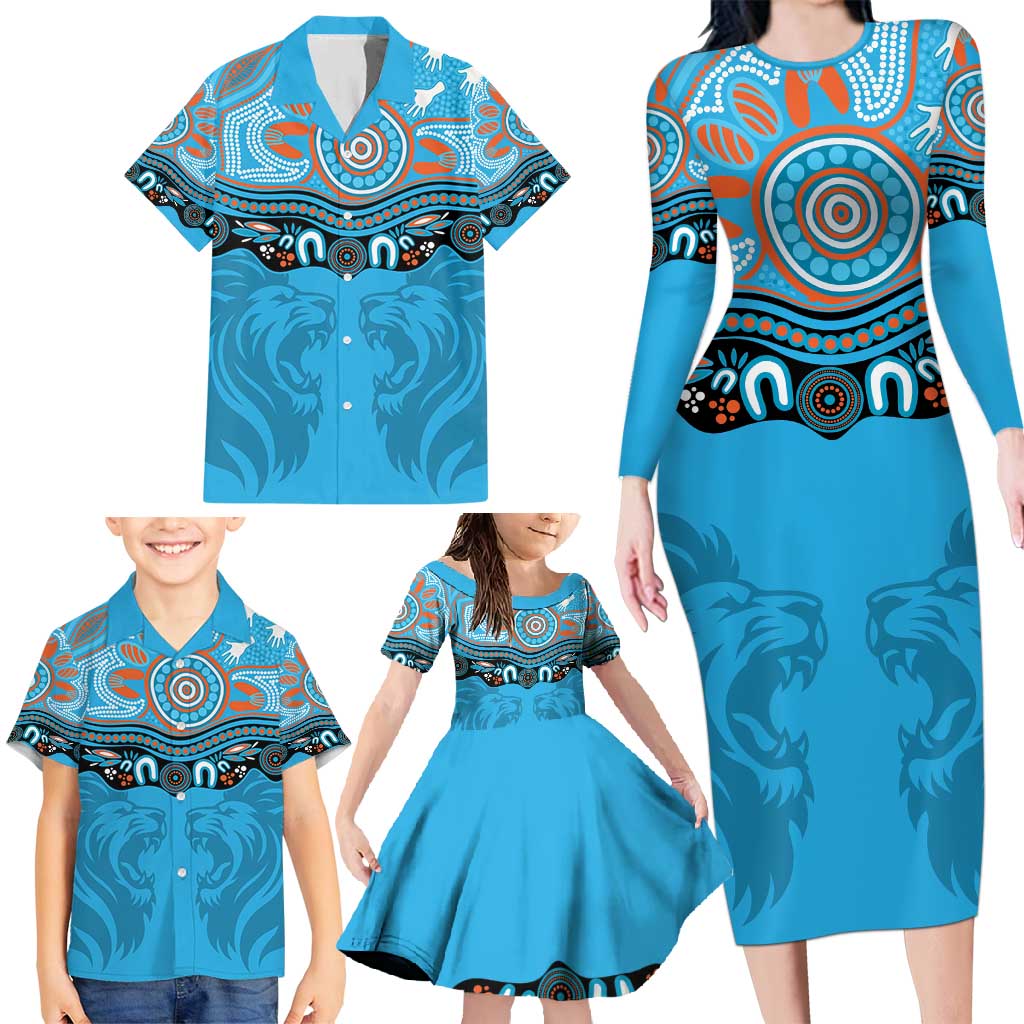 Northern Pride Rugby Custom Family Matching Long Sleeve Bodycon Dress and Hawaiian Shirt Roaring Lion Aboriginal Art - Aussie Hoodie
