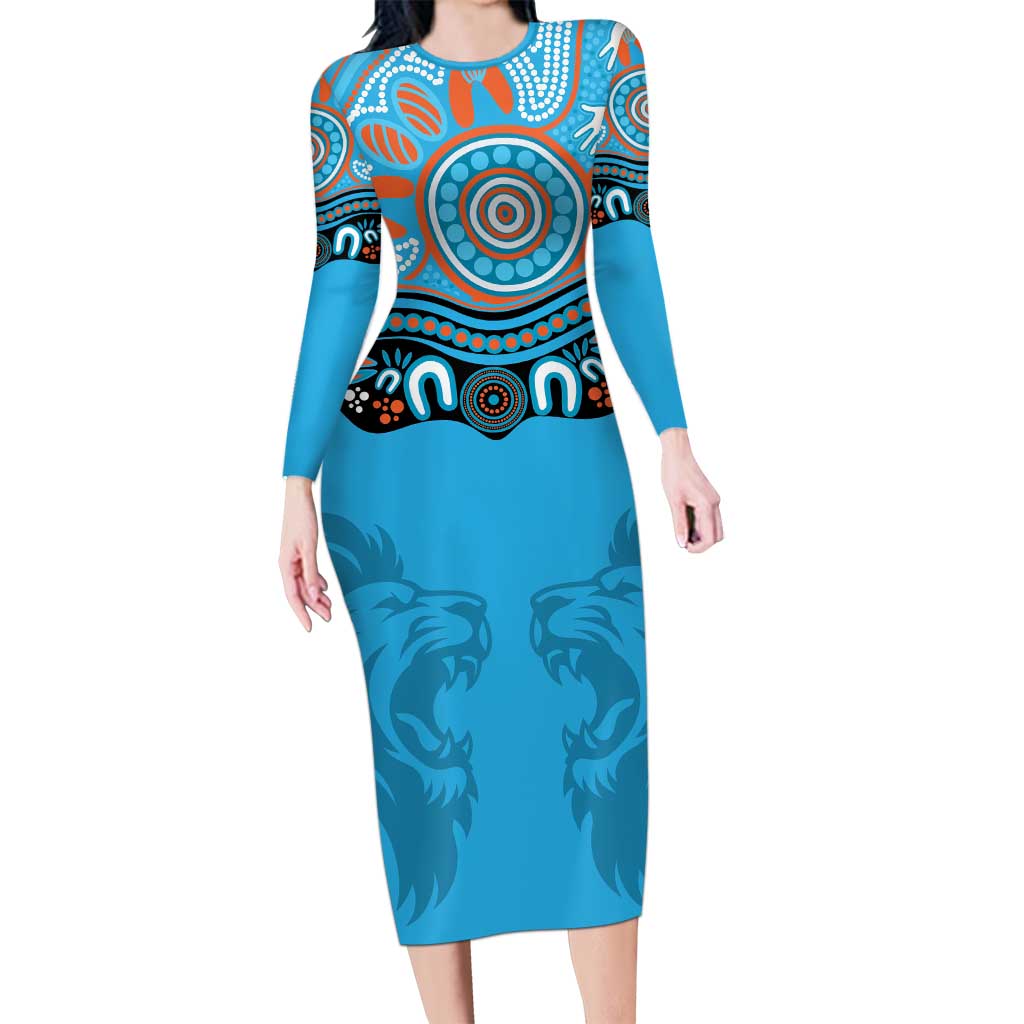 Northern Pride Rugby Custom Family Matching Long Sleeve Bodycon Dress and Hawaiian Shirt Roaring Lion Aboriginal Art - Aussie Hoodie
