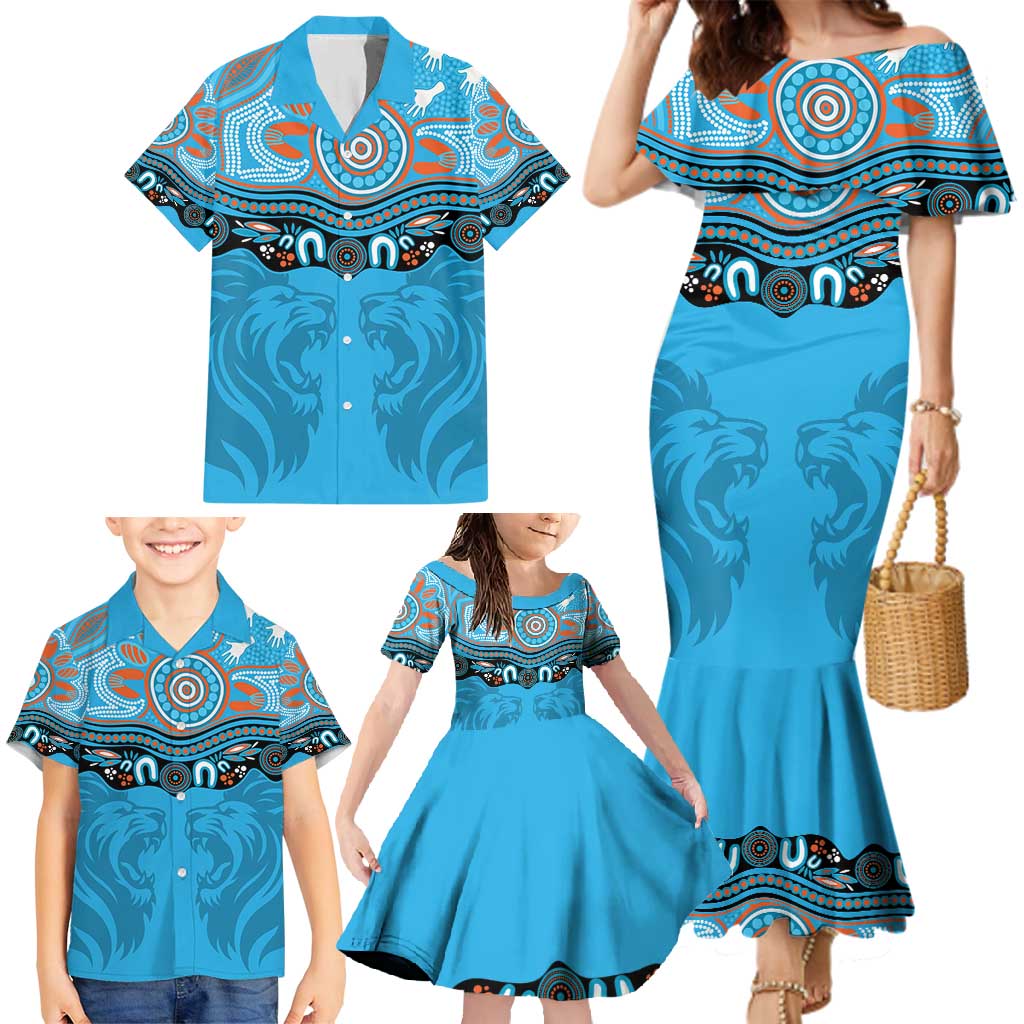 Northern Pride Rugby Custom Family Matching Mermaid Dress and Hawaiian Shirt Roaring Lion Aboriginal Art - Aussie Hoodie