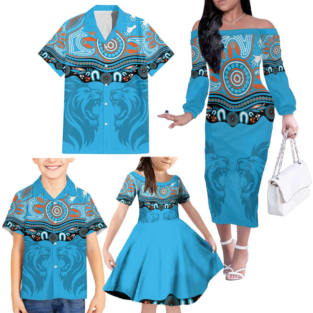 Northern Pride Rugby Custom Family Matching Off The Shoulder Long Sleeve Dress and Hawaiian Shirt Roaring Lion Aboriginal Art - Aussie Hoodie