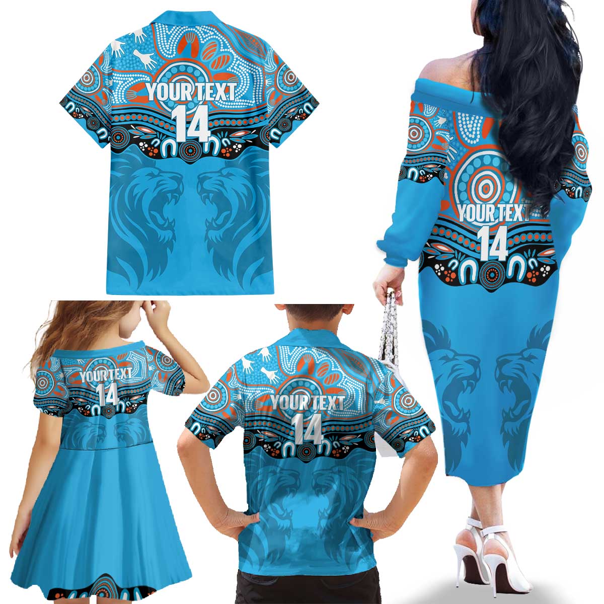 Northern Pride Rugby Custom Family Matching Off The Shoulder Long Sleeve Dress and Hawaiian Shirt Roaring Lion Aboriginal Art - Aussie Hoodie