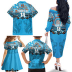 Northern Pride Rugby Custom Family Matching Off The Shoulder Long Sleeve Dress and Hawaiian Shirt Roaring Lion Aboriginal Art - Aussie Hoodie