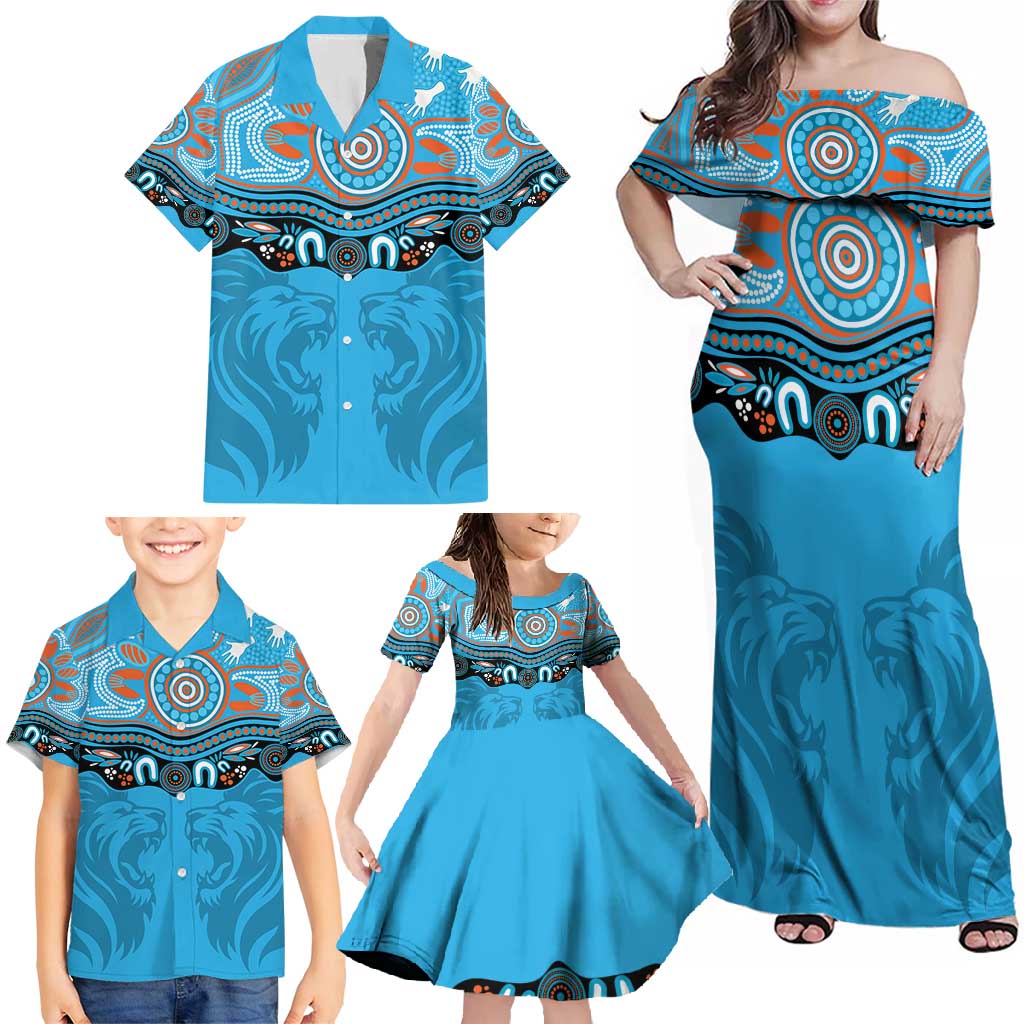 Northern Pride Rugby Custom Family Matching Off Shoulder Maxi Dress and Hawaiian Shirt Roaring Lion Aboriginal Art - Aussie Hoodie
