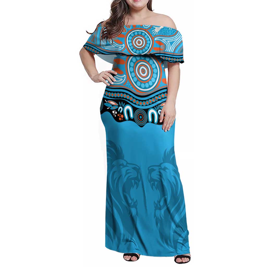 Northern Pride Rugby Custom Family Matching Off Shoulder Maxi Dress and Hawaiian Shirt Roaring Lion Aboriginal Art - Aussie Hoodie