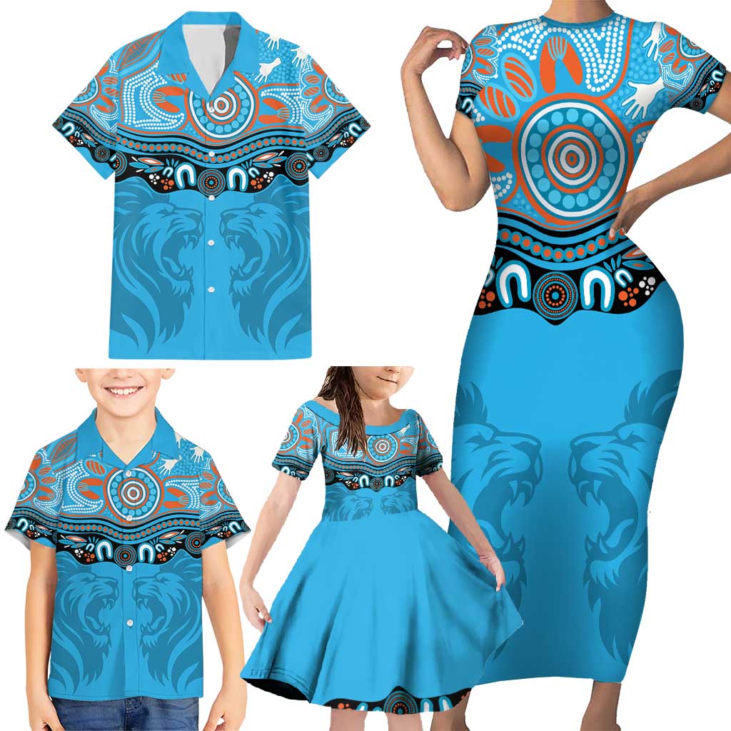 Northern Pride Rugby Custom Family Matching Short Sleeve Bodycon Dress and Hawaiian Shirt Roaring Lion Aboriginal Art - Aussie Hoodie