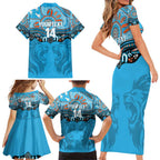 Northern Pride Rugby Custom Family Matching Short Sleeve Bodycon Dress and Hawaiian Shirt Roaring Lion Aboriginal Art - Aussie Hoodie