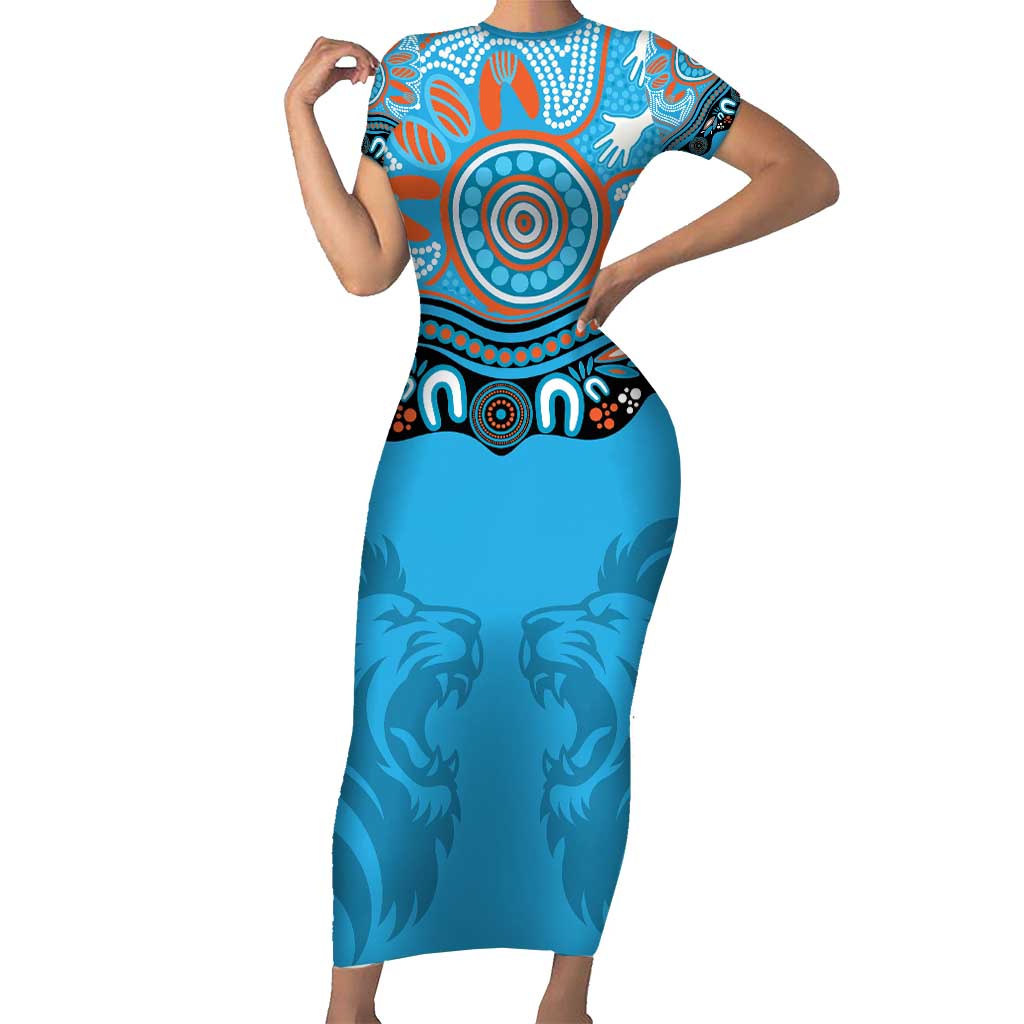 Northern Pride Rugby Custom Family Matching Short Sleeve Bodycon Dress and Hawaiian Shirt Roaring Lion Aboriginal Art - Aussie Hoodie