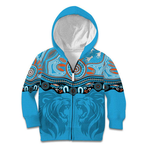 Northern Pride Rugby Custom Kid Hoodie Roaring Lion Aboriginal Art - Aussie Hoodie