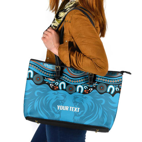 Northern Pride Rugby Custom Leather Tote Bag Roaring Lion Aboriginal Art - Aussie Hoodie