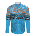 Northern Pride Rugby Custom Long Sleeve Button Shirt Roaring Lion Aboriginal Art - Aussie Hoodie