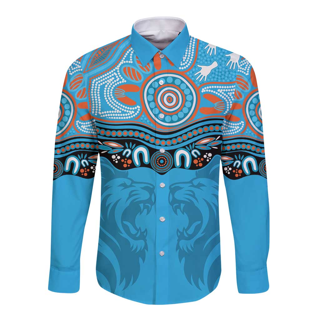 Northern Pride Rugby Custom Long Sleeve Button Shirt Roaring Lion Aboriginal Art - Aussie Hoodie
