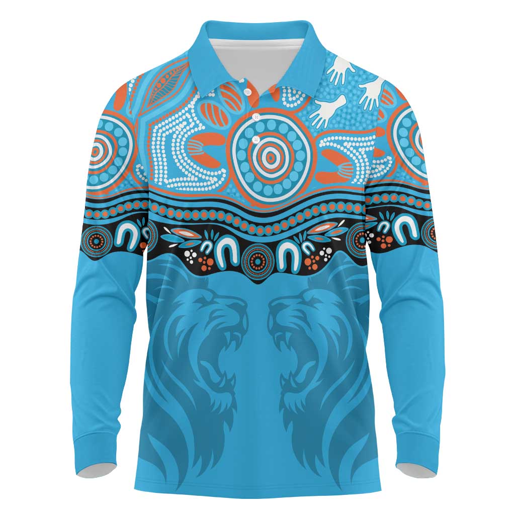Northern Pride Rugby Custom Long Sleeve Polo Shirt Roaring Lion Aboriginal Art - Aussie Hoodie